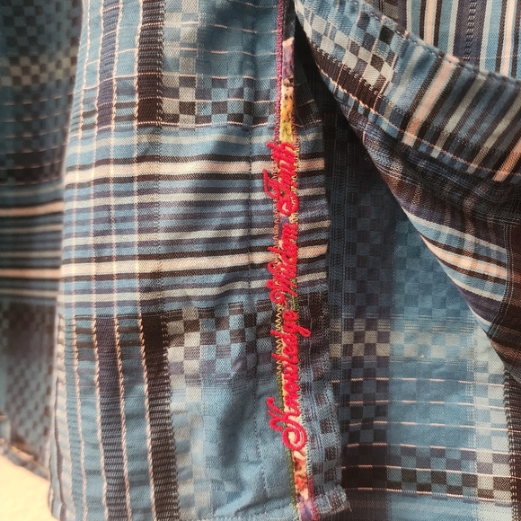 Robert Graham Blue Plaid Abstract 100% Cotton Button Down Shirt Mens 2XL - Picture 3 of 6